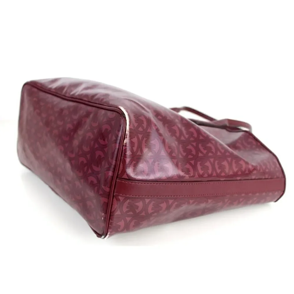 Large Michael Kors BURGUNDY COATED CANVAS LOGO SHOULDER BAG TOTE HANDBAG PURSE